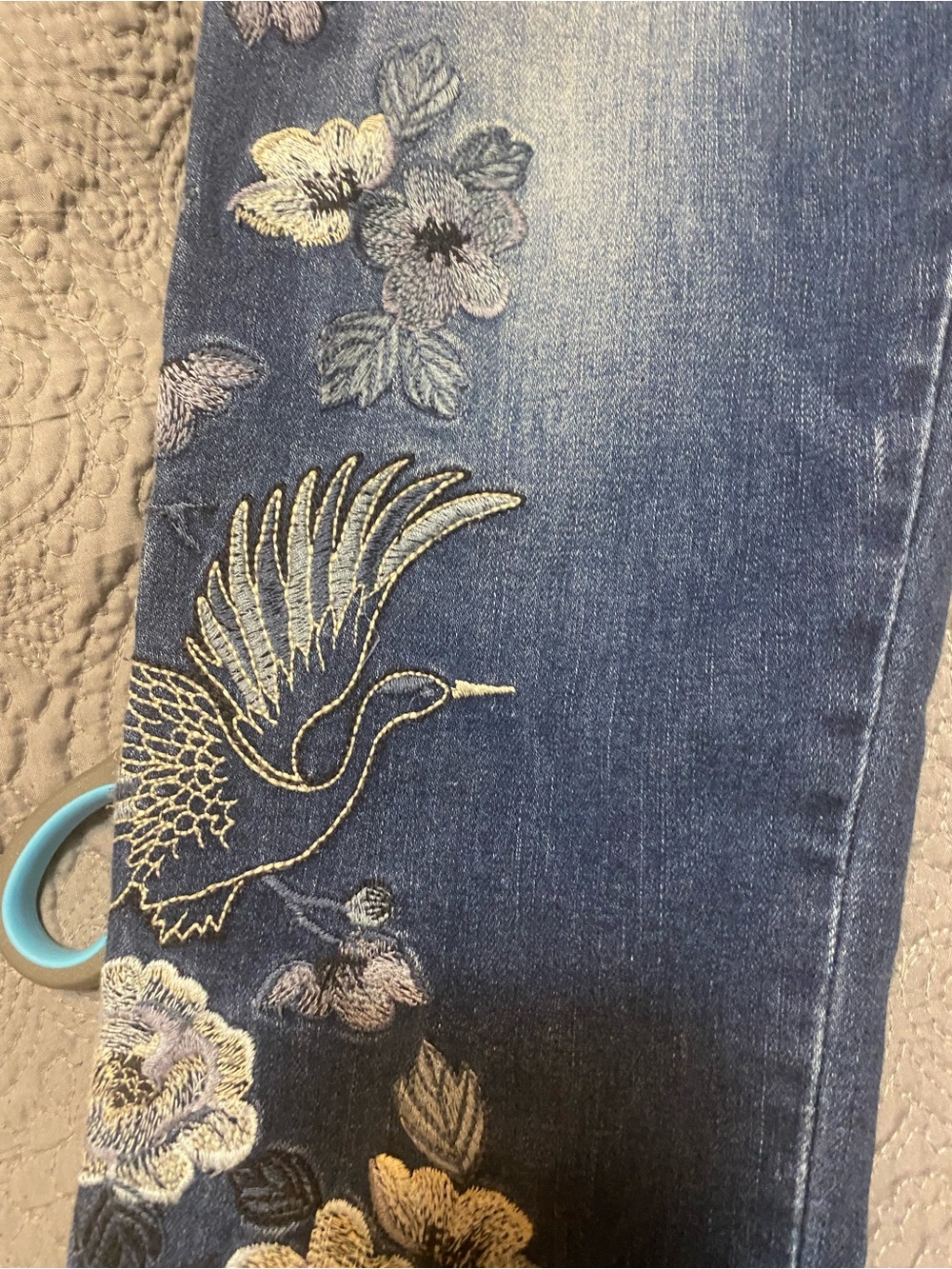 Democracy Floral Embroidered Skinny Jeans - Blue - Picture 5 of 8